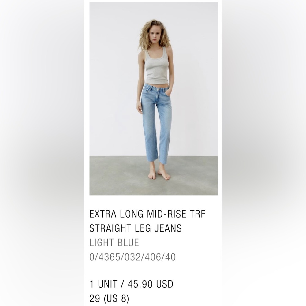 Zara Light Blue Mid-Rise Straight Cropped Jeans